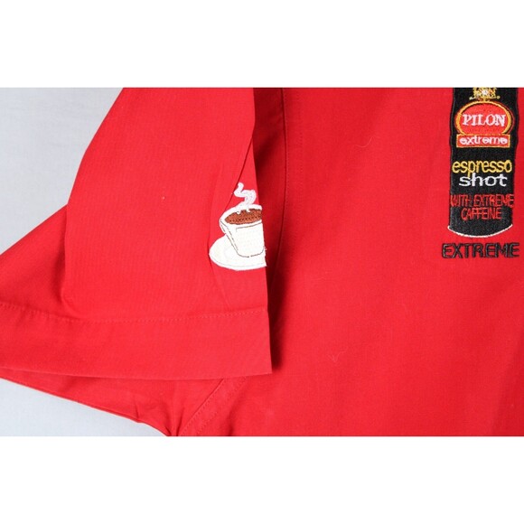 Cafe Pilon Extreme Espresso Coffee Button Shirt Red Size Medium Promo Employee - Picture 10 of 16